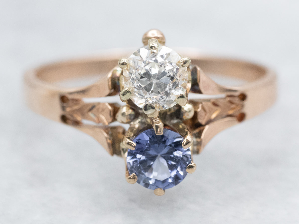 Victorian Old Mine Cut Diamond and Sapphire Ring