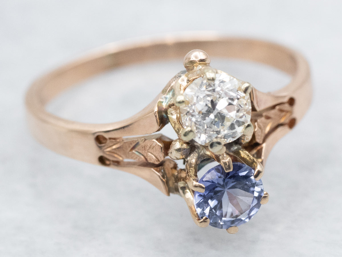 Victorian Old Mine Cut Diamond and Sapphire Ring