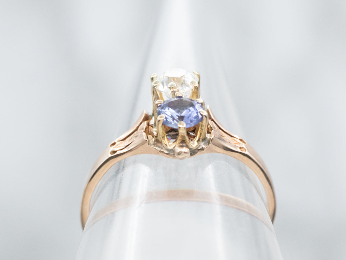 Victorian Old Mine Cut Diamond and Sapphire Ring
