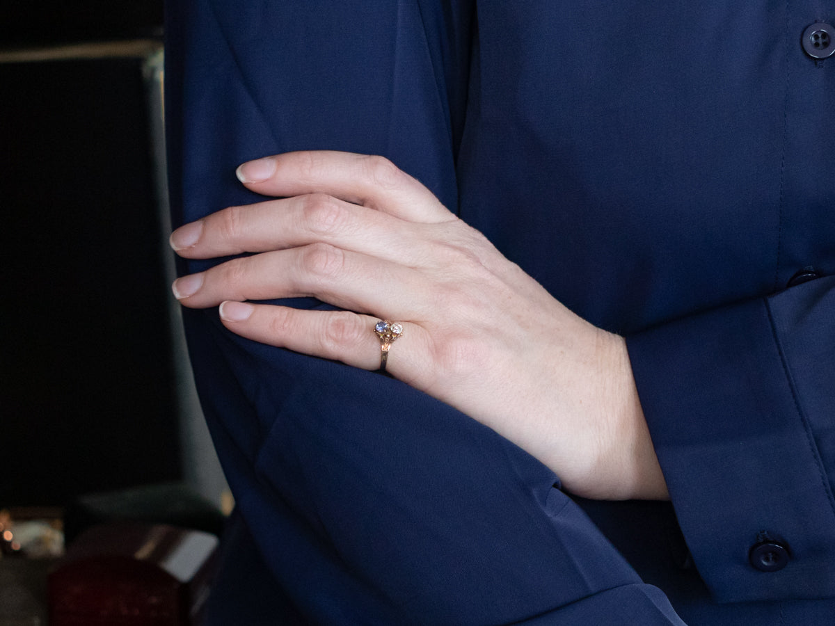 Victorian Old Mine Cut Diamond and Sapphire Ring