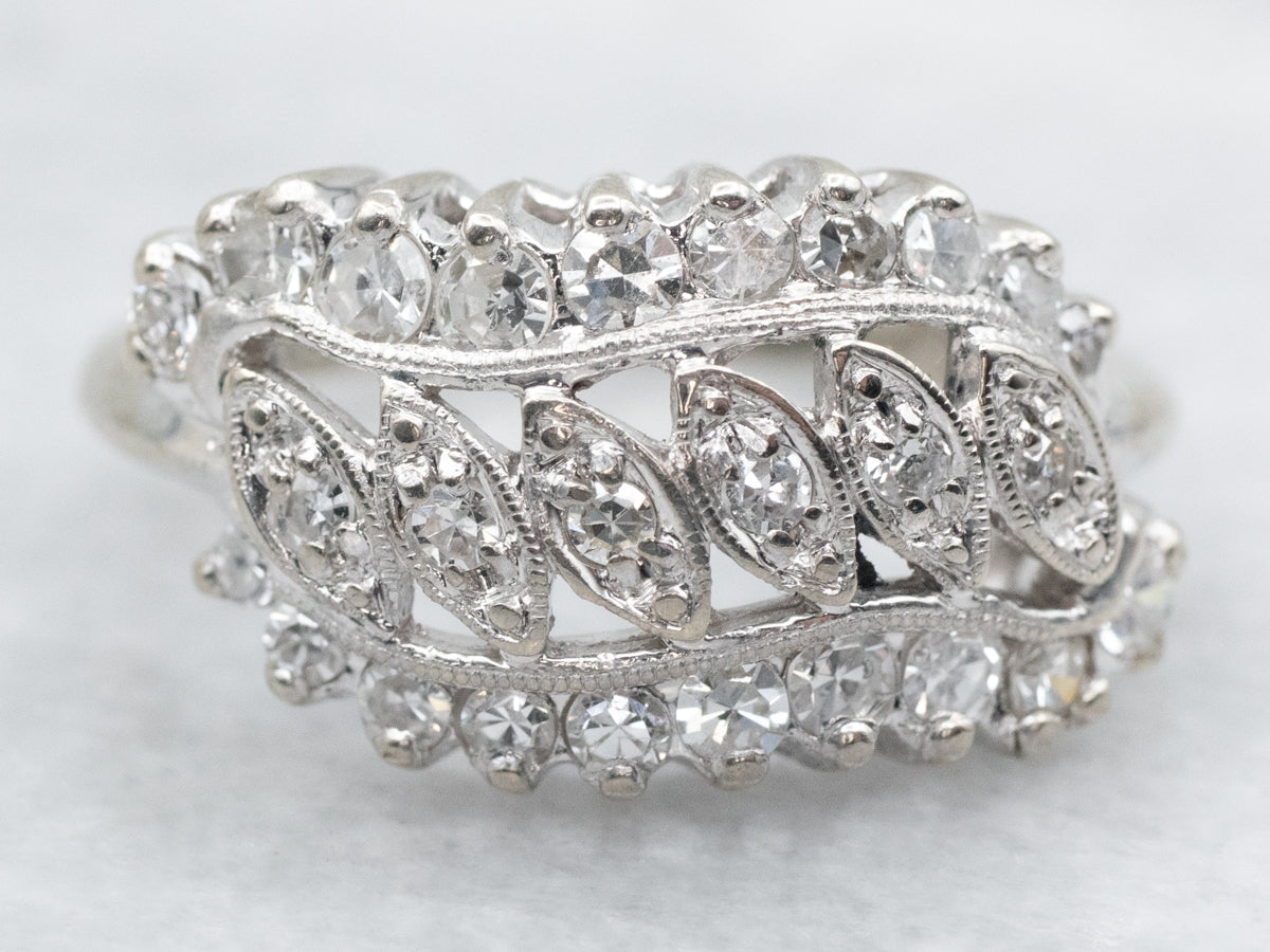 1950s Scrolling Diamond Cluster Ring