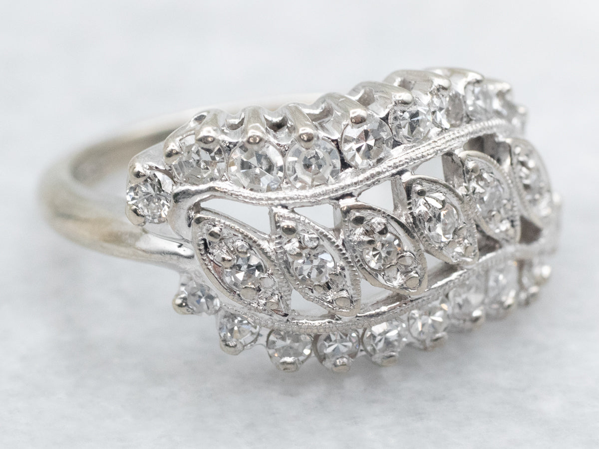 1950s Scrolling Diamond Cluster Ring