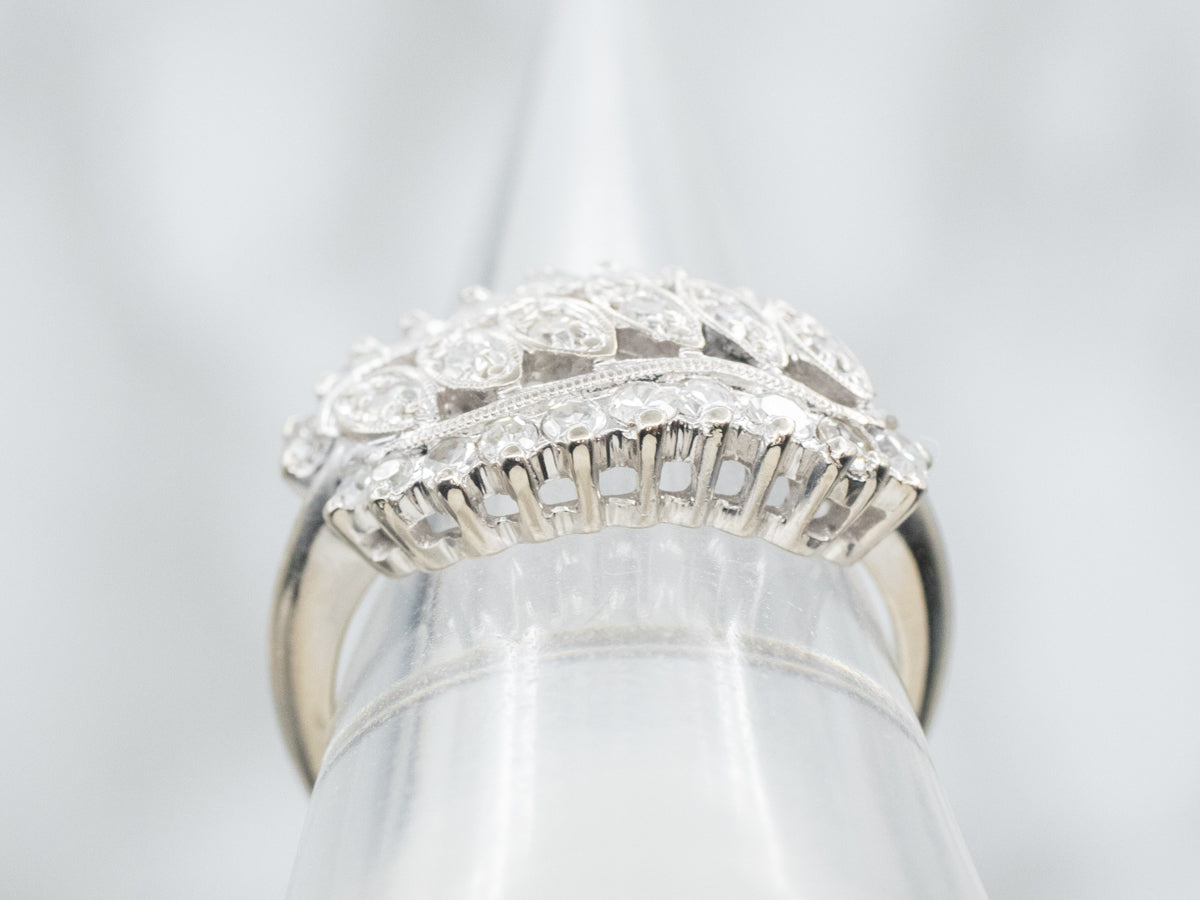 1950s Scrolling Diamond Cluster Ring