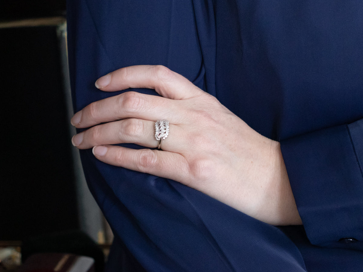 1950s Scrolling Diamond Cluster Ring
