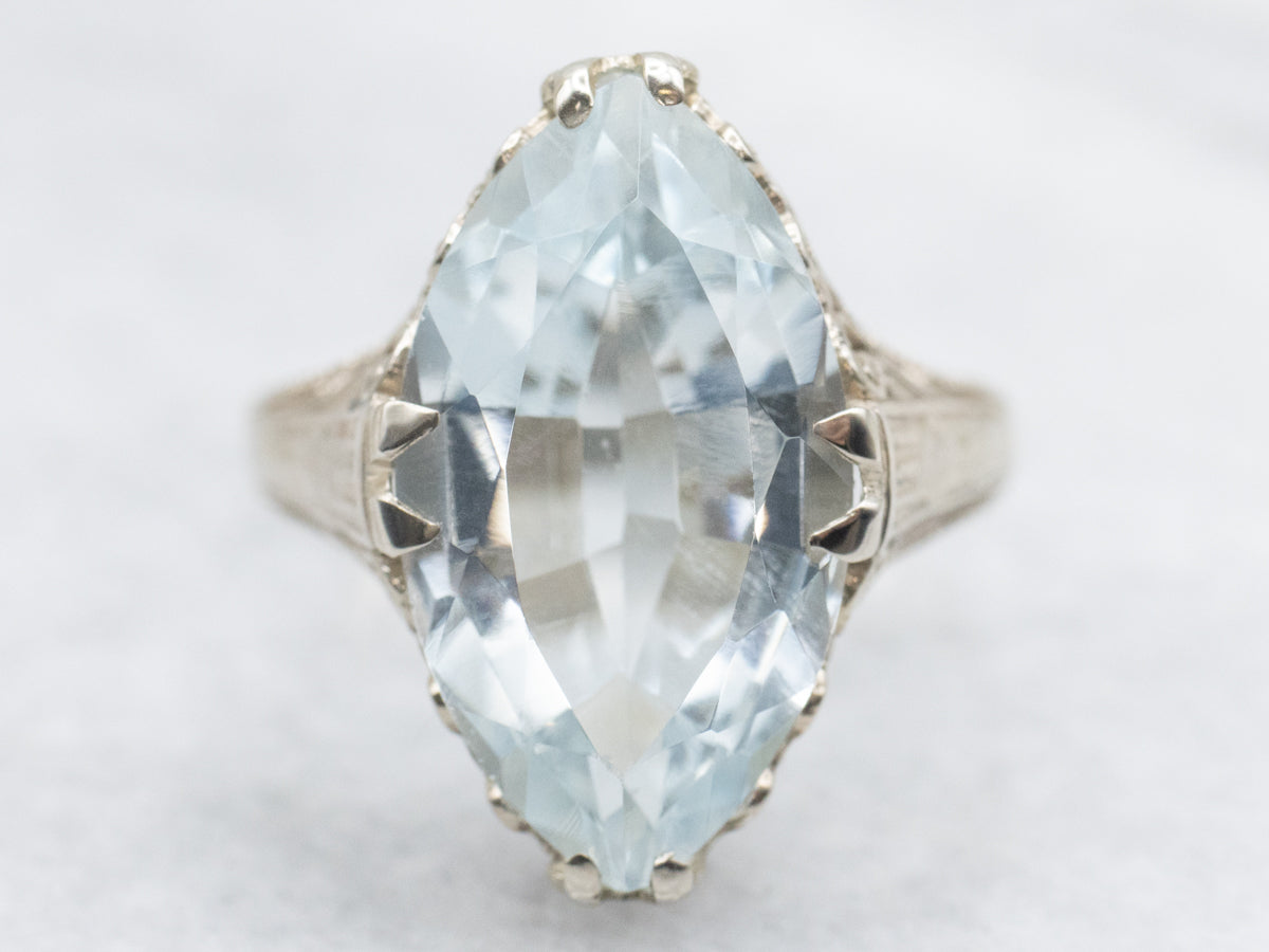 Art Deco Blue Topaz Solitaire Filigree Ring