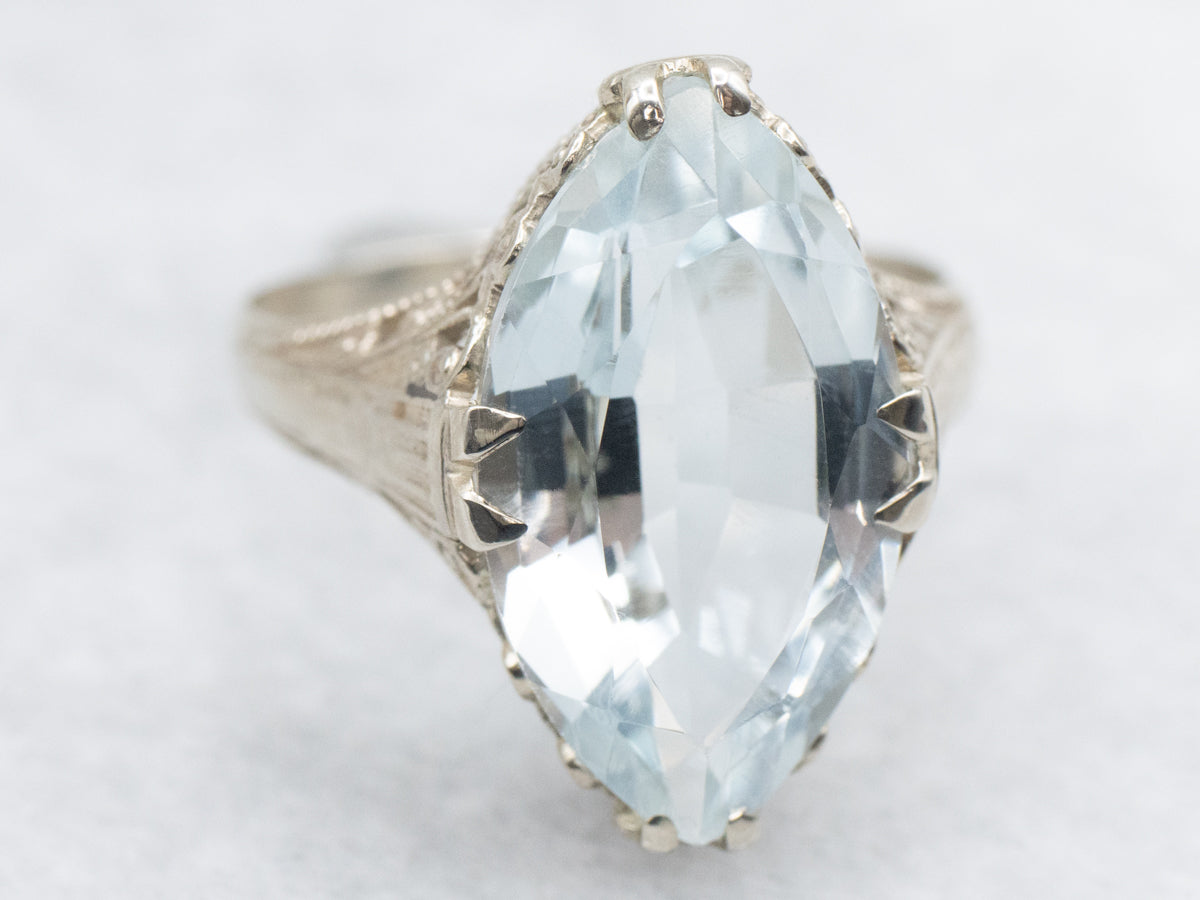 Art Deco Blue Topaz Solitaire Filigree Ring