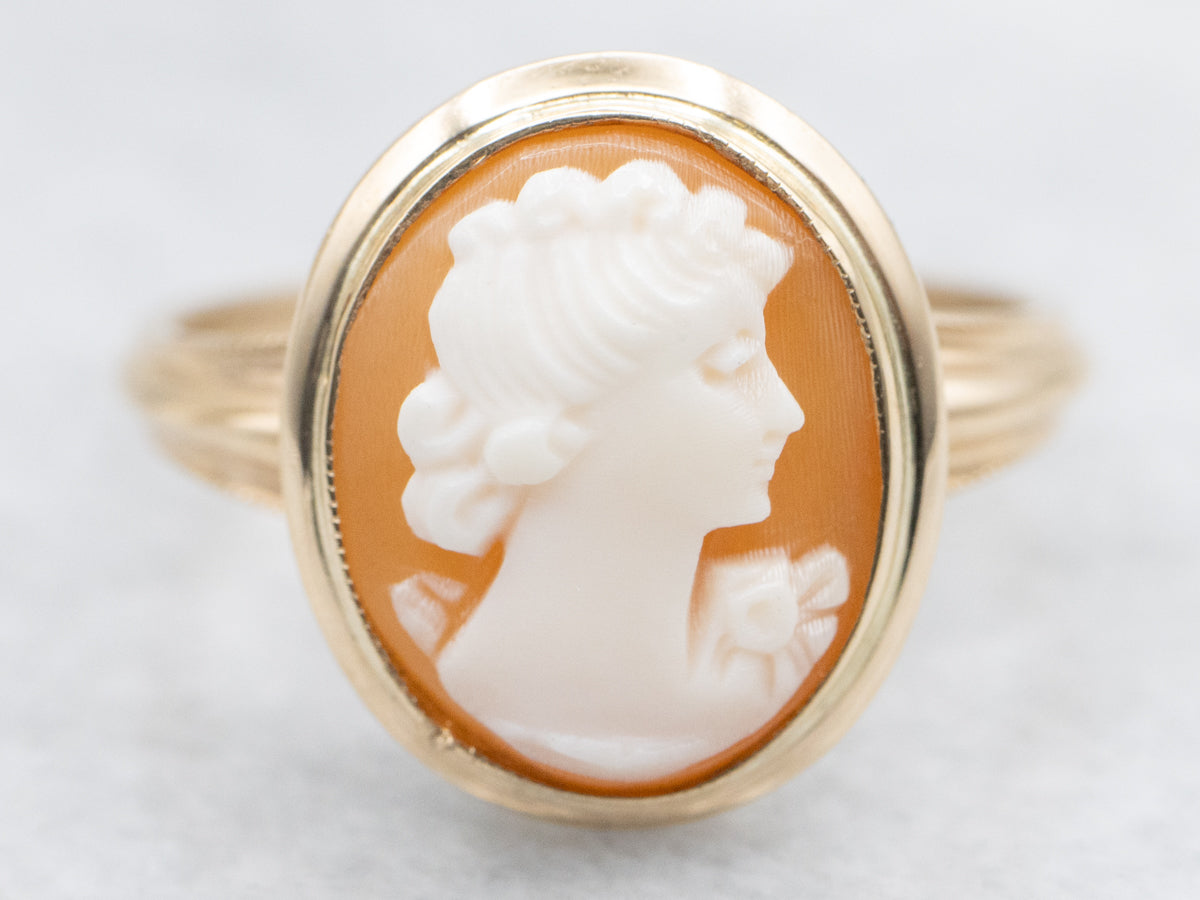 Mid-Century Gold Bezel Set Cameo Ring
