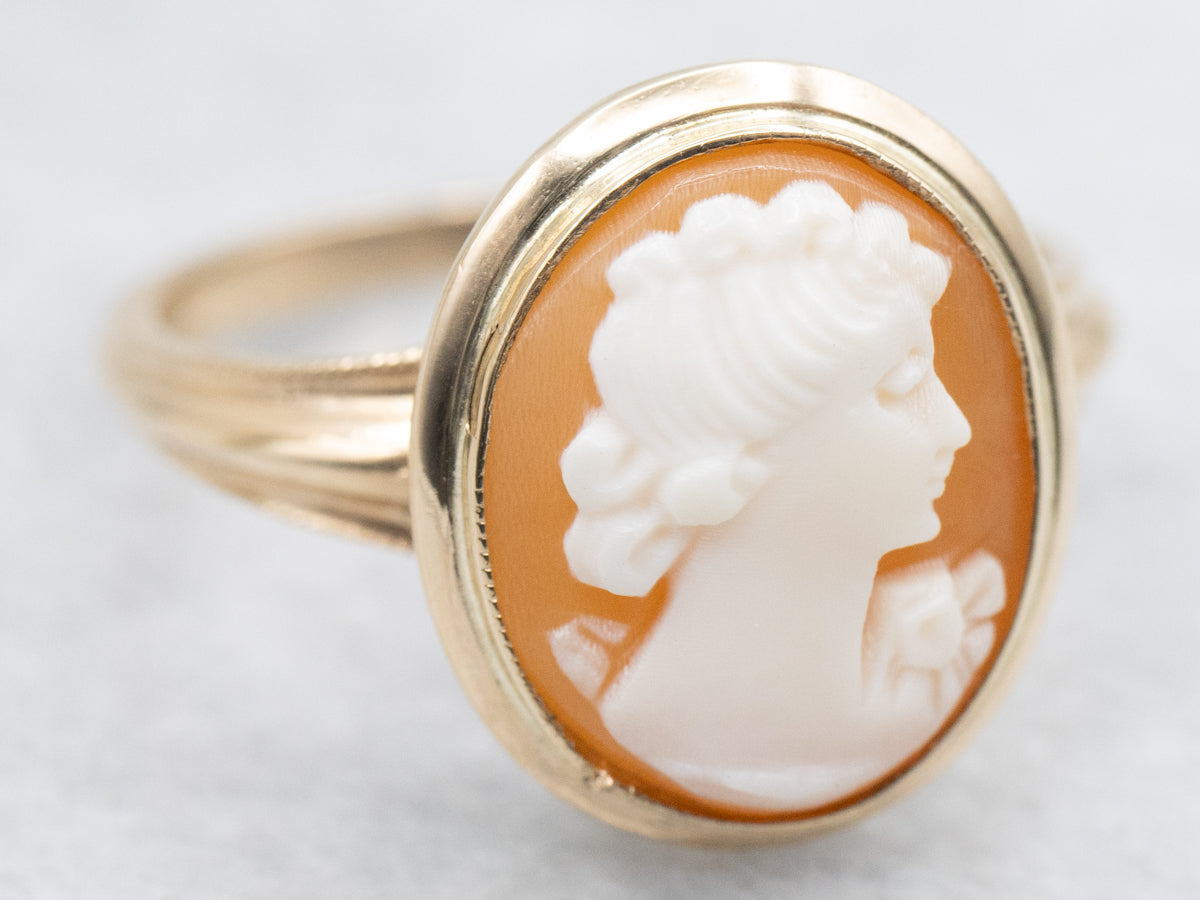 Mid-Century Gold Bezel Set Cameo Ring