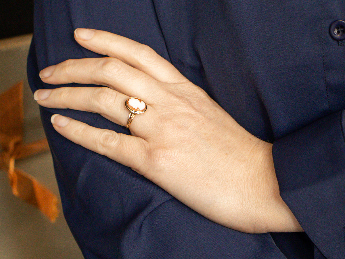 Mid-Century Gold Bezel Set Cameo Ring