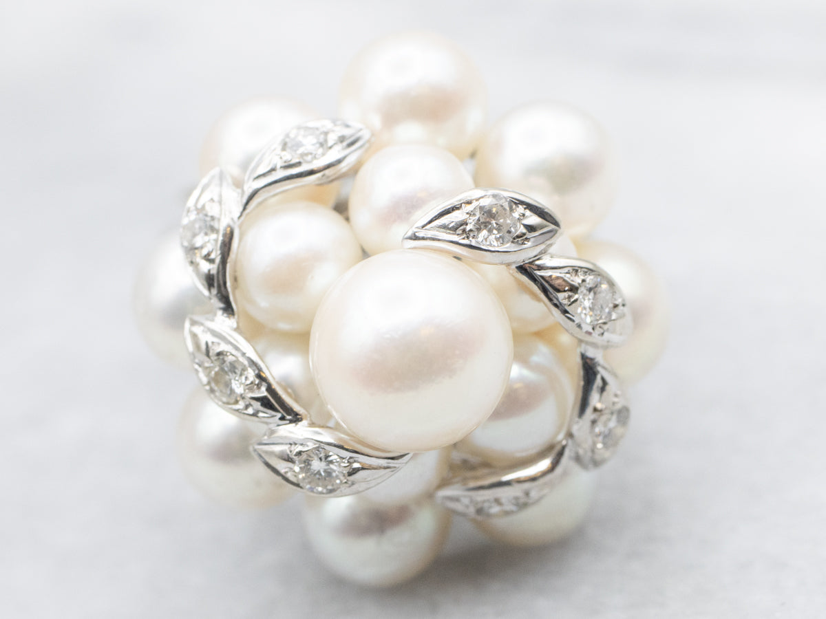 Vintage Pearl and Diamond Cluster Cocktail Ring