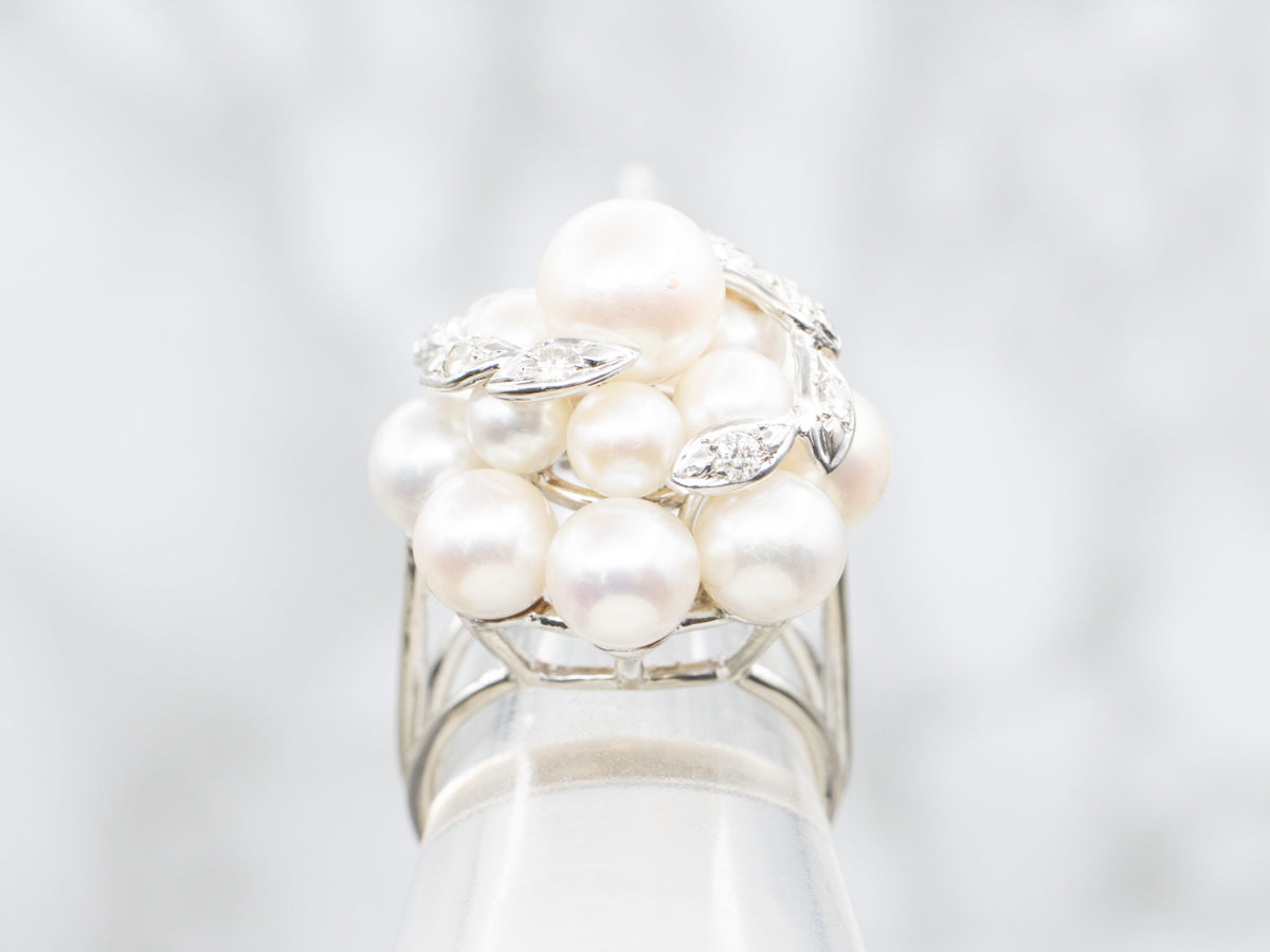 Vintage Pearl and Diamond Cluster Cocktail Ring
