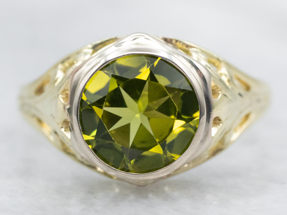 Bezel Set Peridot Ring with Openwork Shank