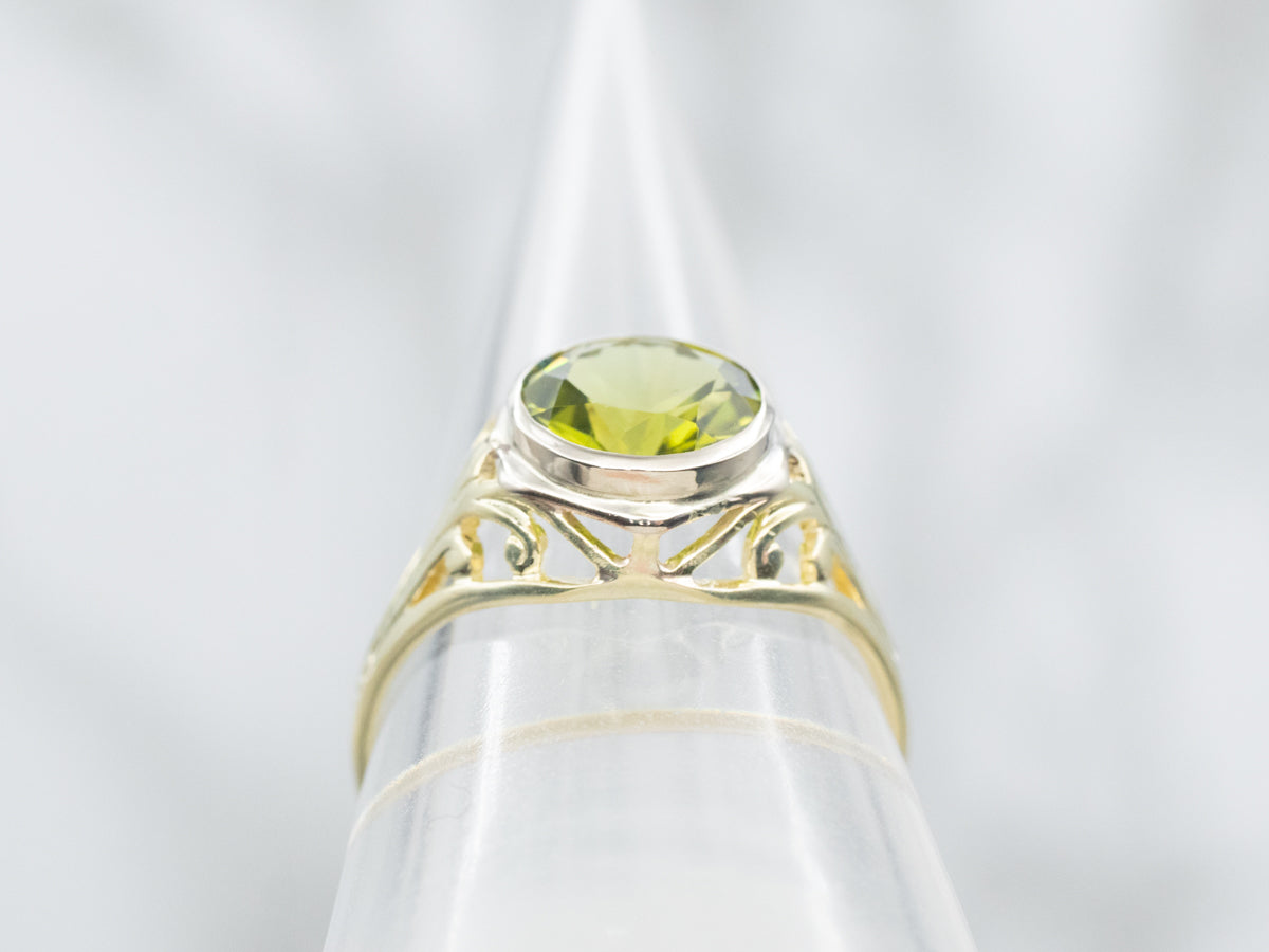 Bezel Set Peridot Ring with Openwork Shank