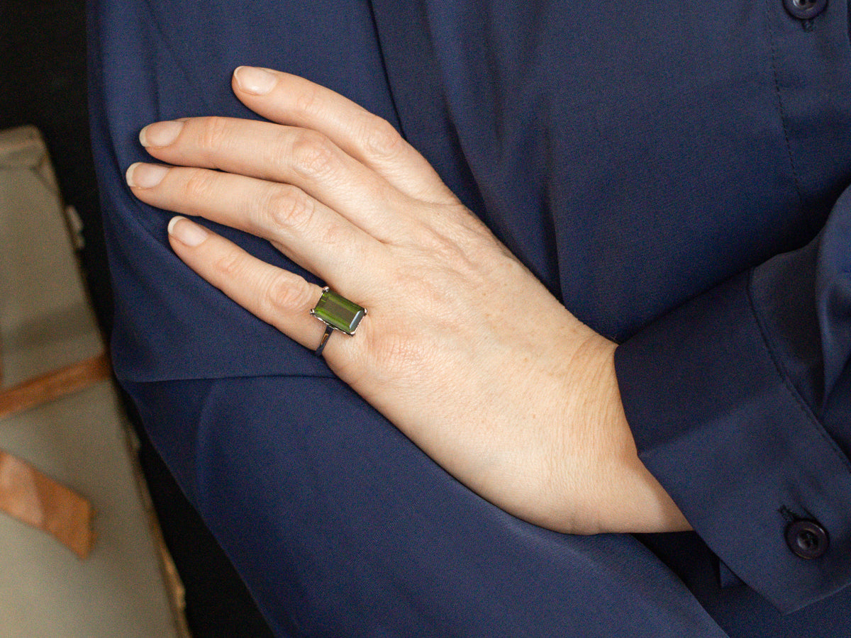 Vintage Green Tourmaline Solitaire Ring