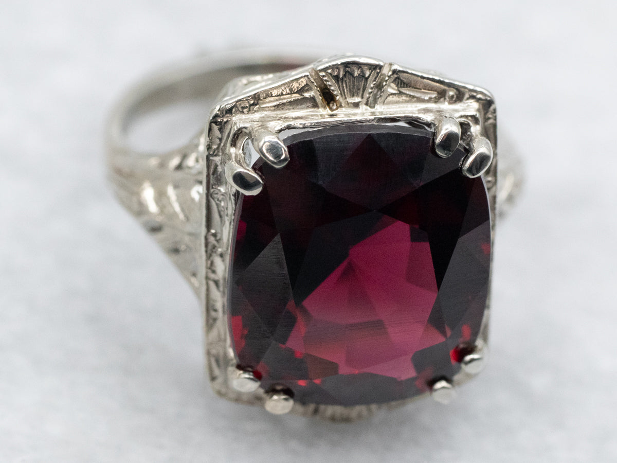 Art Deco Rhodolite Garnet Solitaire Ring