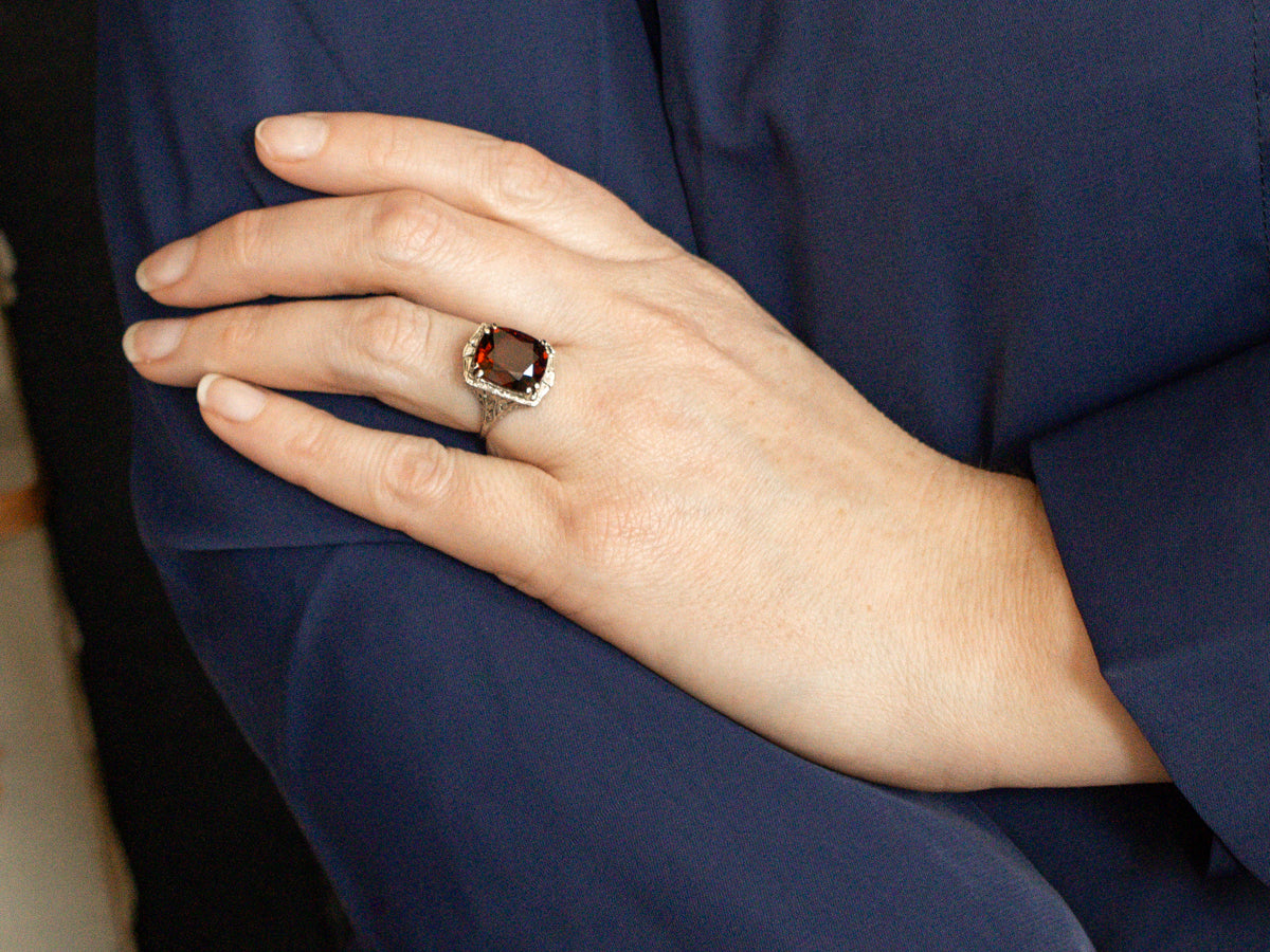 Art Deco Rhodolite Garnet Solitaire Ring