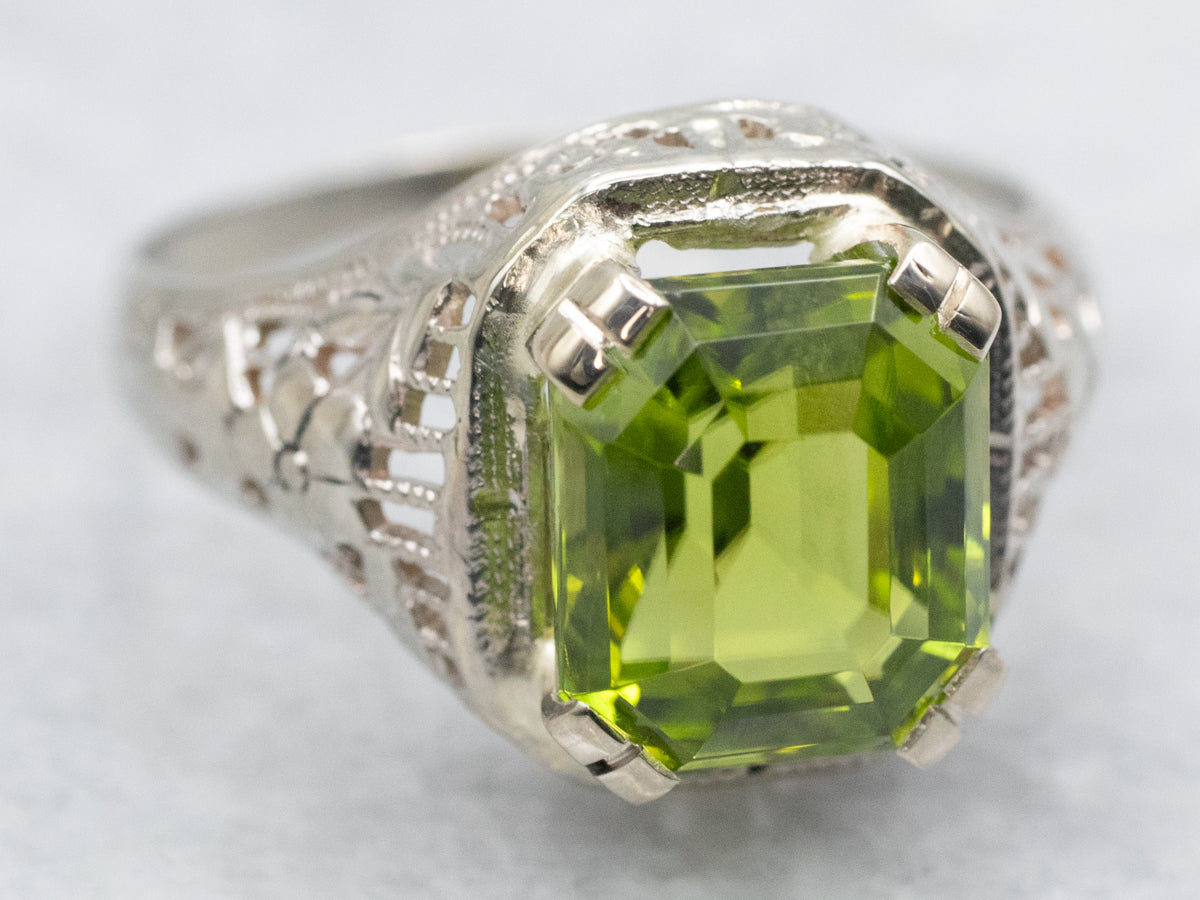 Art Deco Peridot Solitaire Ring