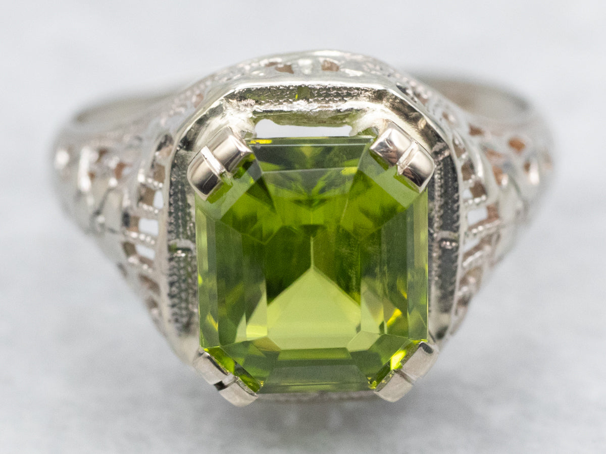 Art Deco Peridot Solitaire Ring