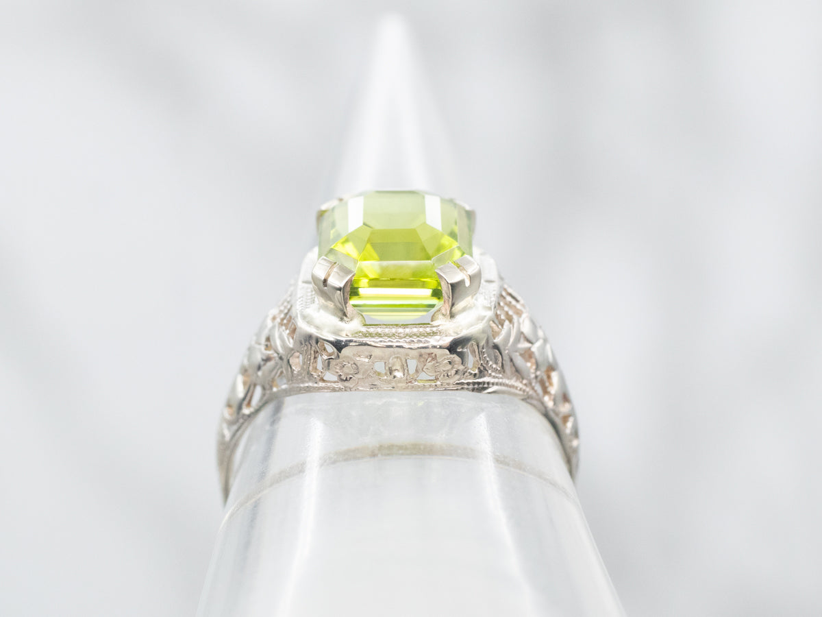Art Deco Peridot Solitaire Ring