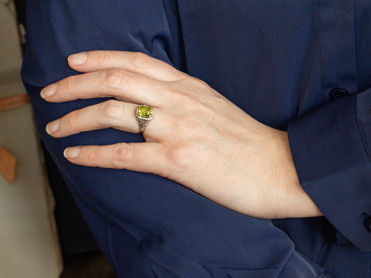 Art Deco Peridot Solitaire Ring