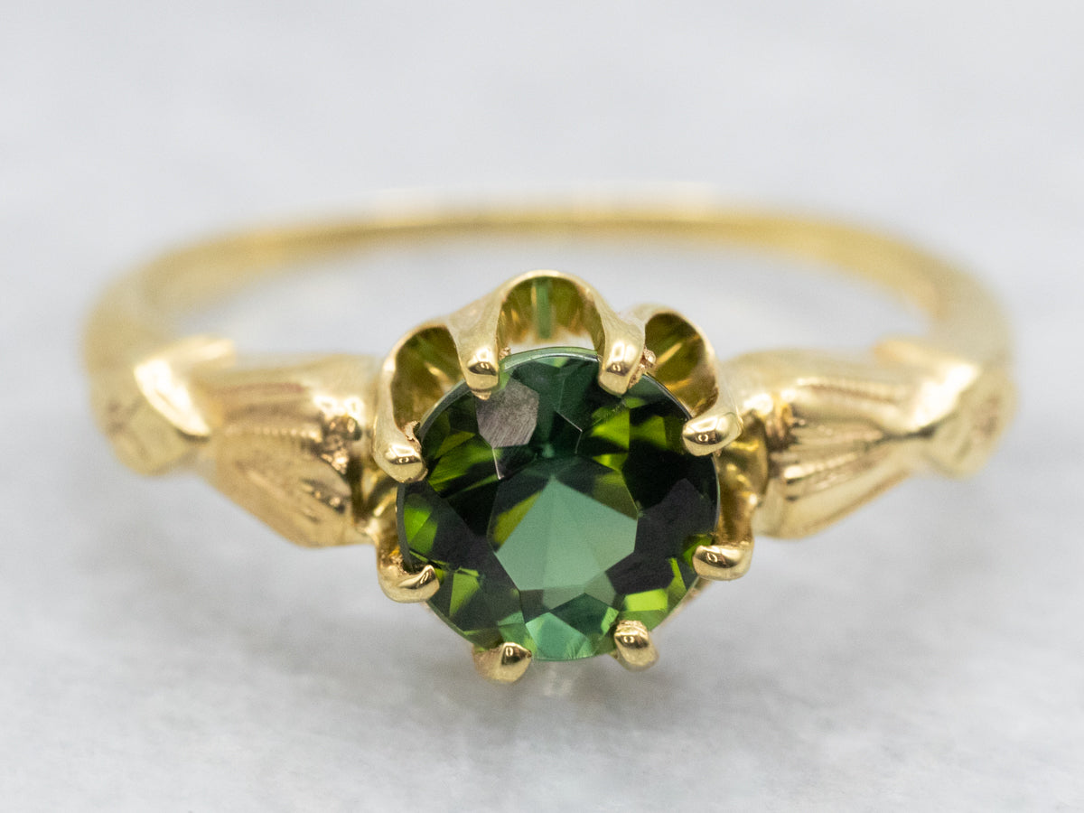 Claw Prong Green Tourmaline Solitaire Ring