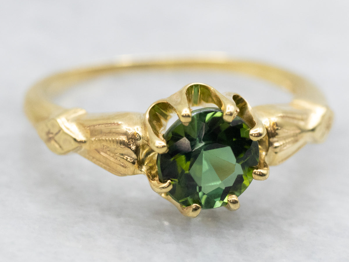 Claw Prong Green Tourmaline Solitaire Ring