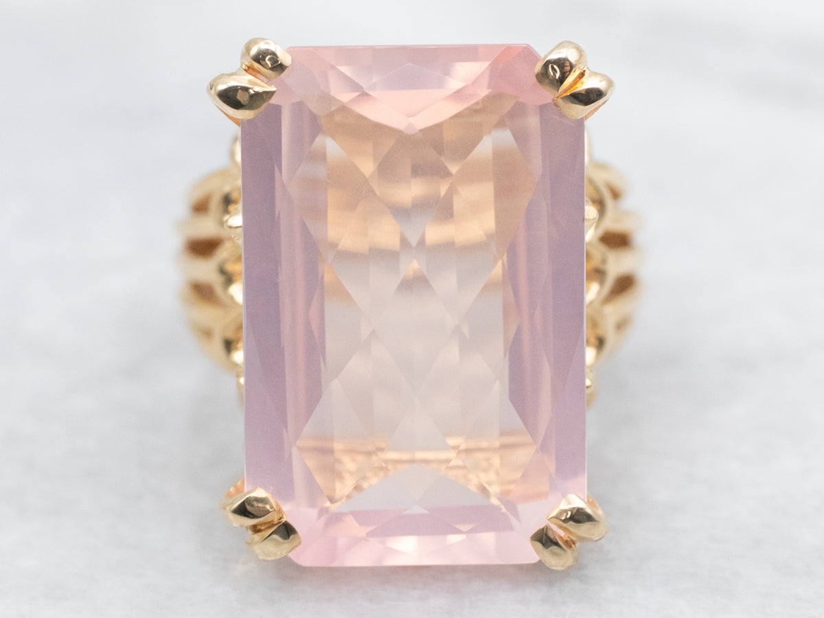 Emerald Cut Rose Quartz Cocktail Ring