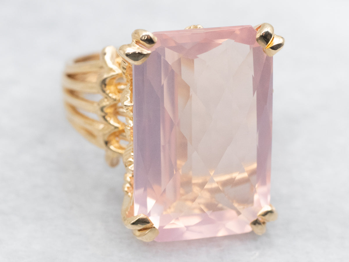 Emerald Cut Rose Quartz Cocktail Ring