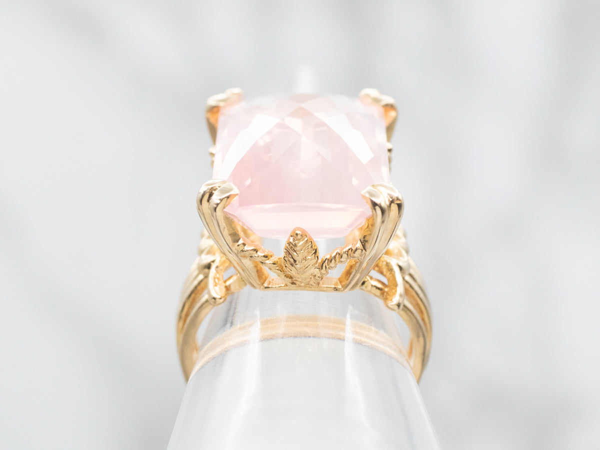 Emerald Cut Rose Quartz Cocktail Ring
