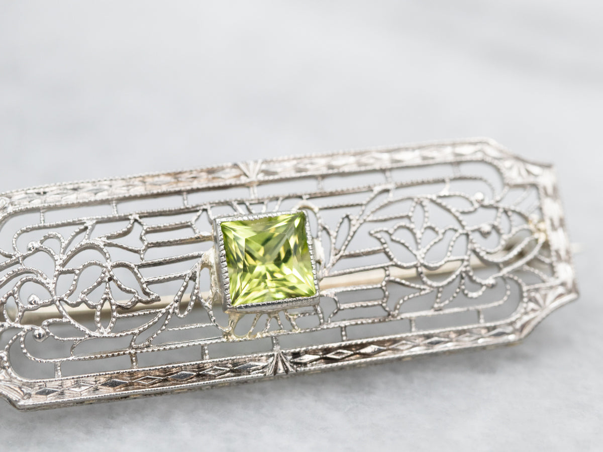 Art Deco Peridot Filigree Brooch