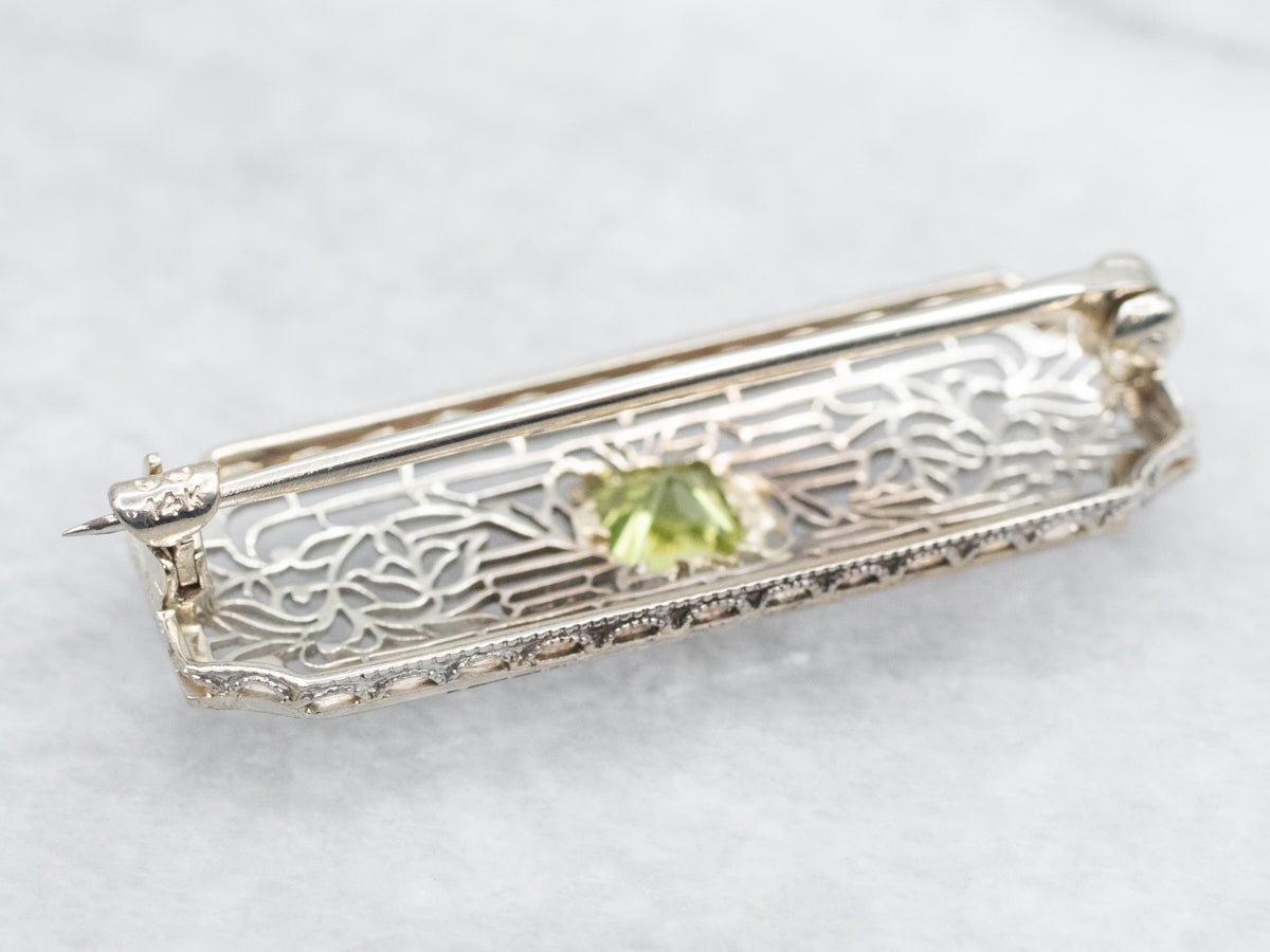 Art Deco Peridot Filigree Brooch