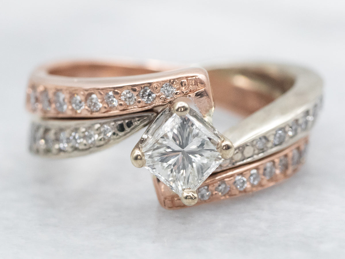 Modern Two Tone Diamond Bypass Engagement Ring