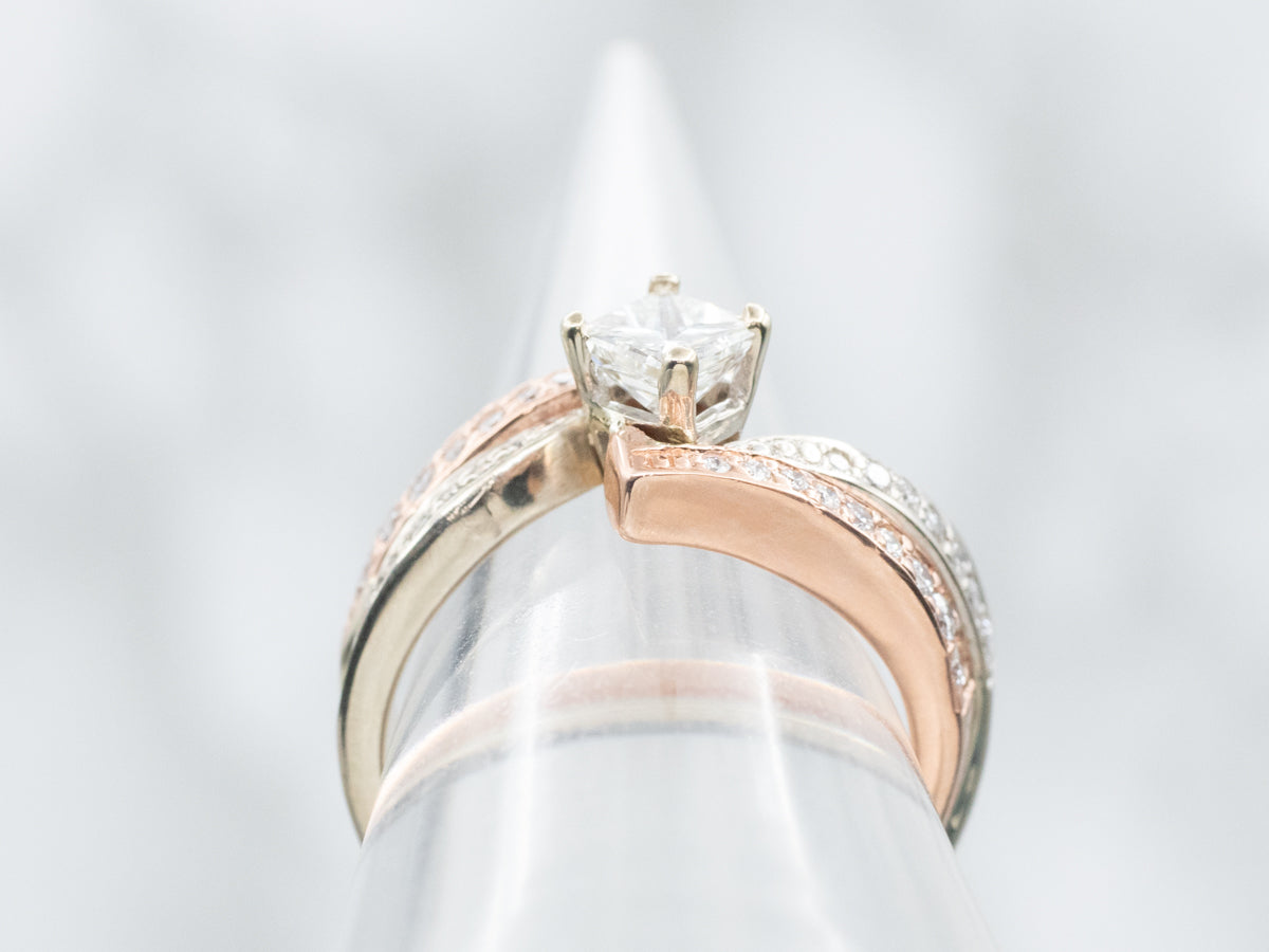 Modern Two Tone Diamond Bypass Engagement Ring
