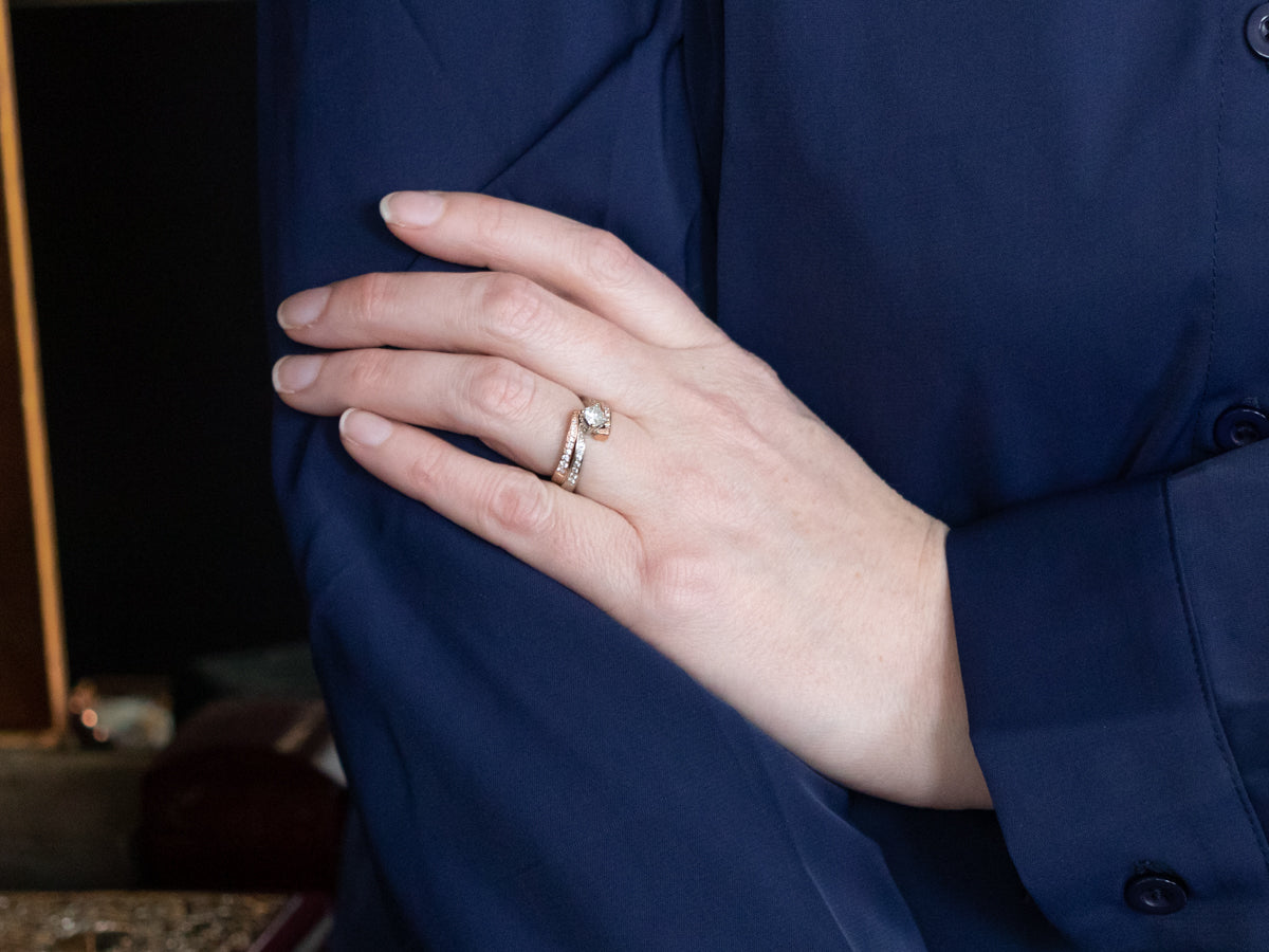 Modern Two Tone Diamond Bypass Engagement Ring