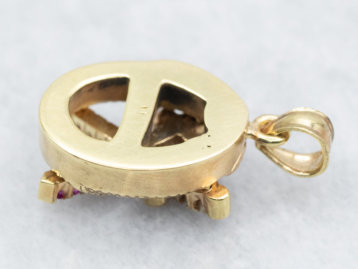 Antique Synthetic Ruby and Seed Pearl Sword and Snake Stickpin Conversion Pendant