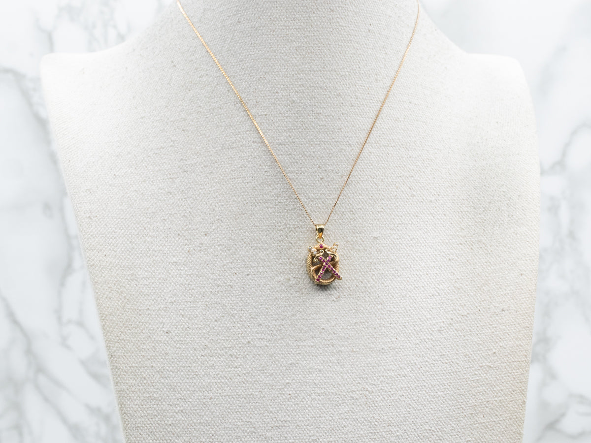 Antique Synthetic Ruby and Seed Pearl Sword and Snake Stickpin Conversion Pendant