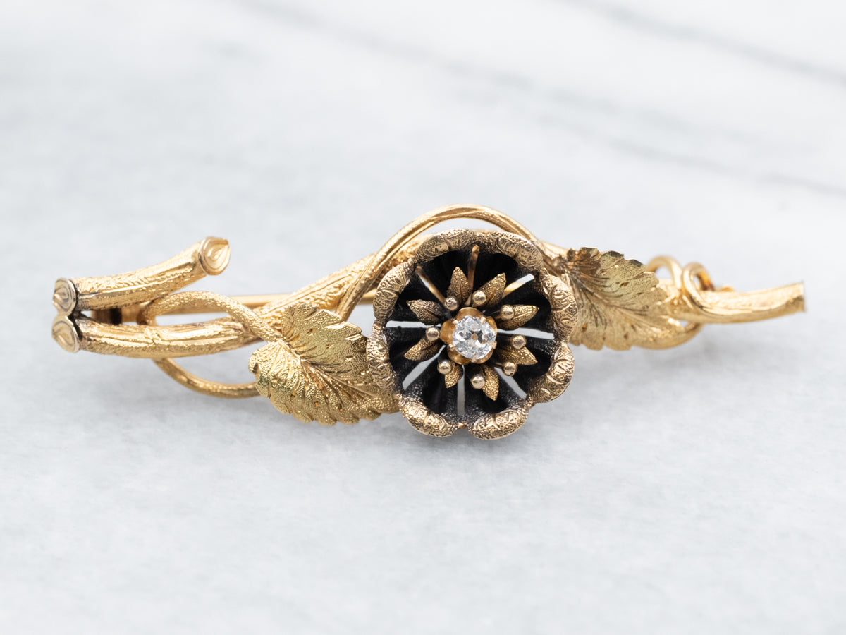 Victorian Old Mine Cut Diamond Floral Brooch