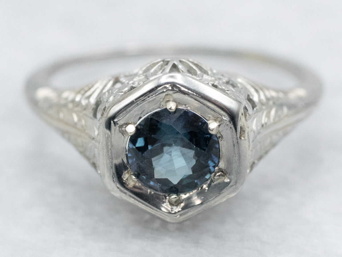 Art Deco Sapphire Solitaire Engagement Ring