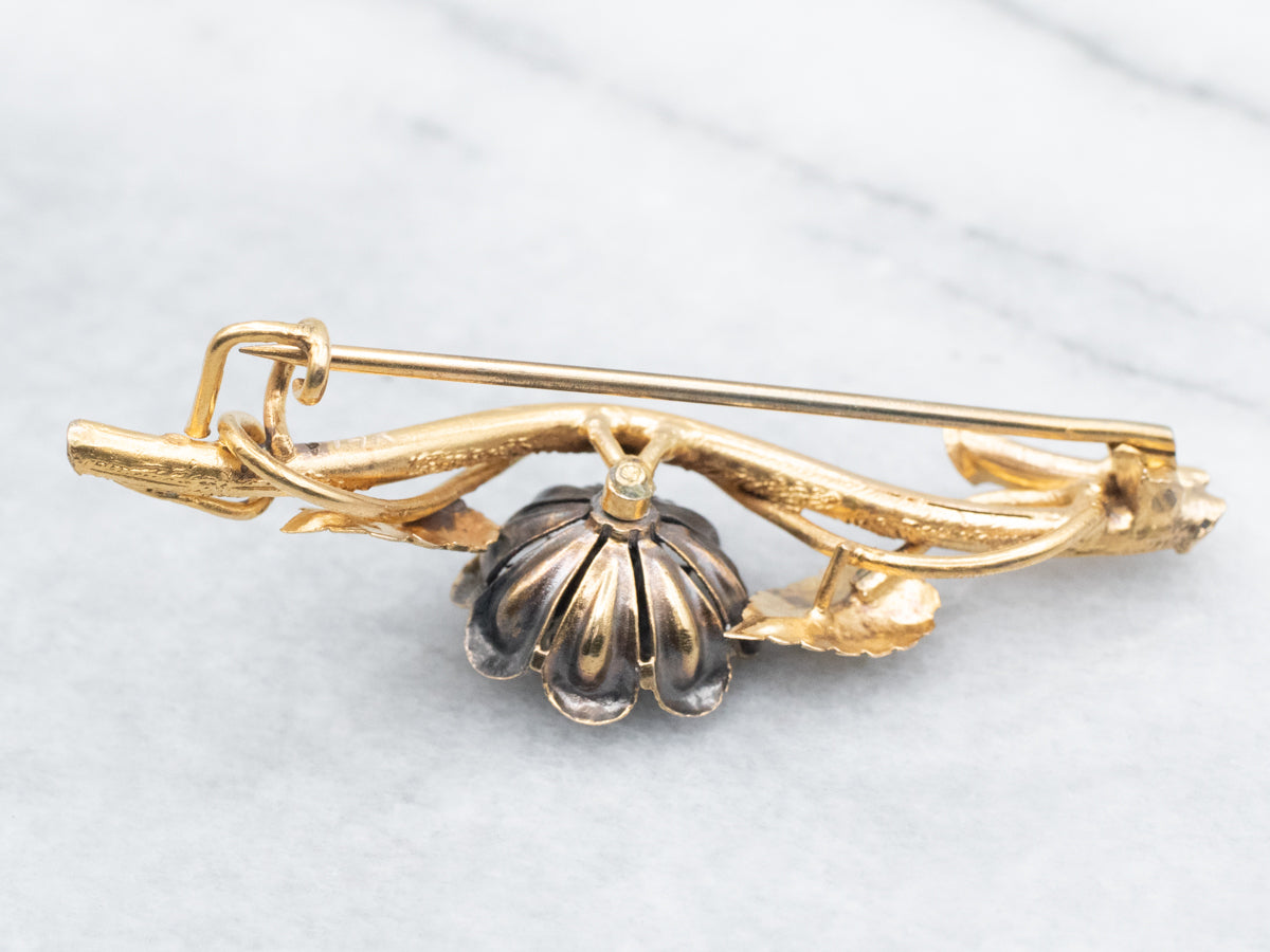 Victorian Old Mine Cut Diamond Floral Brooch