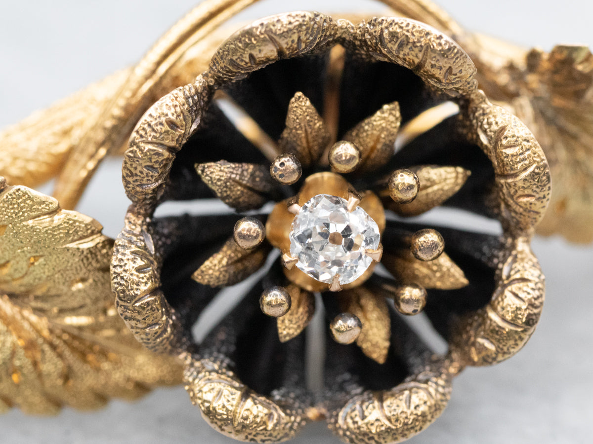 Victorian Old Mine Cut Diamond Floral Brooch
