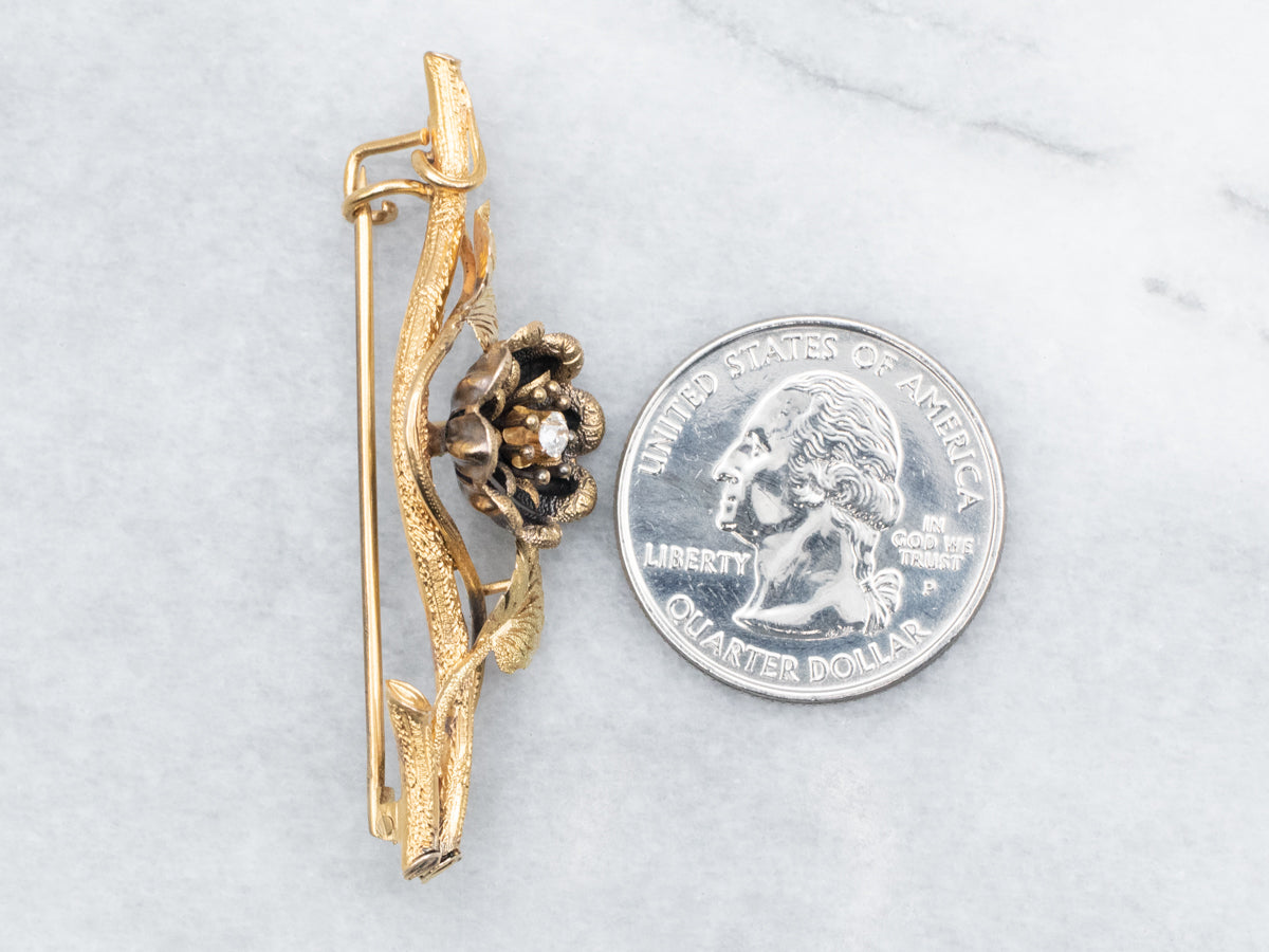 Victorian Old Mine Cut Diamond Floral Brooch