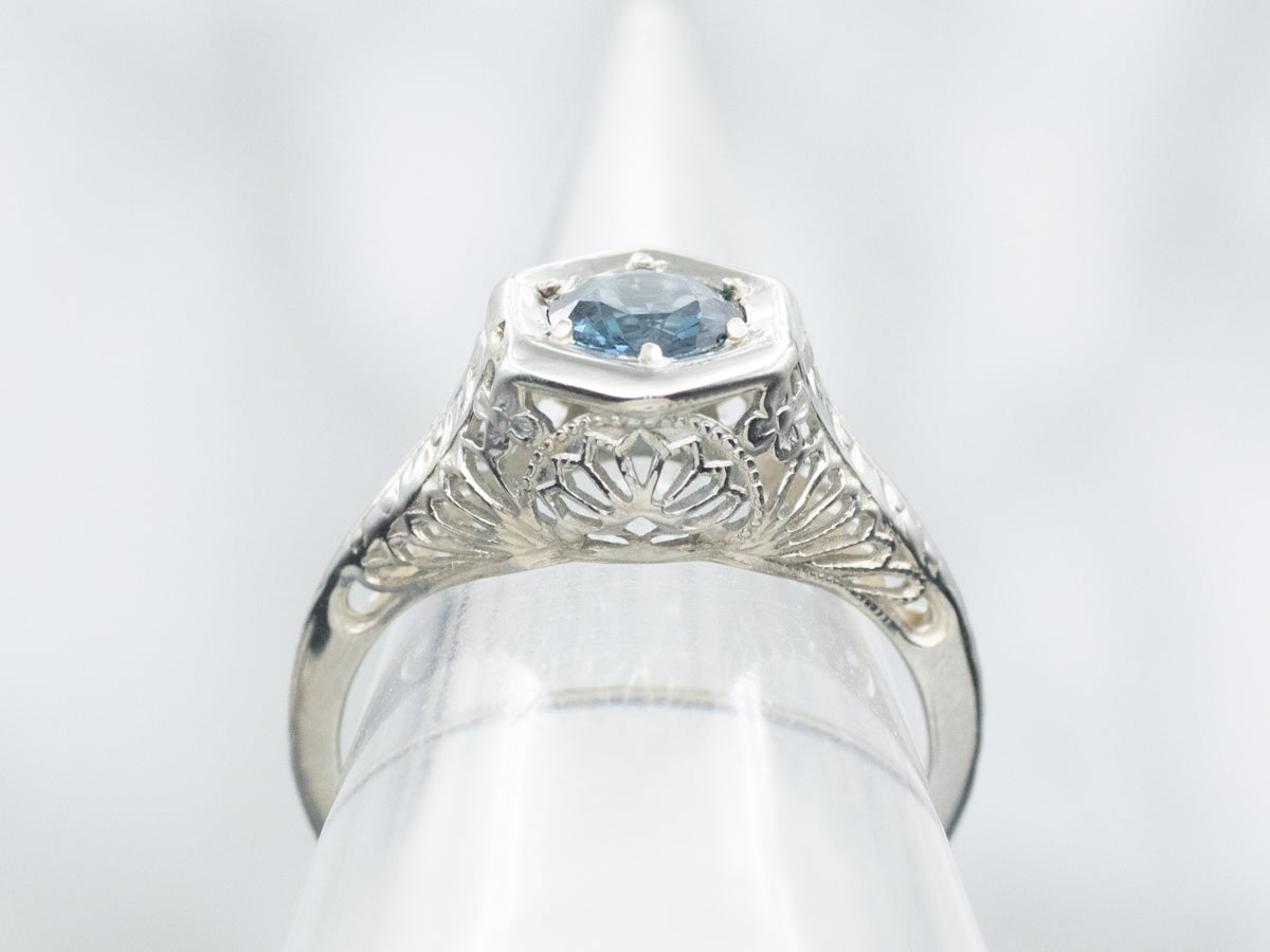 Art Deco Sapphire Solitaire Engagement Ring