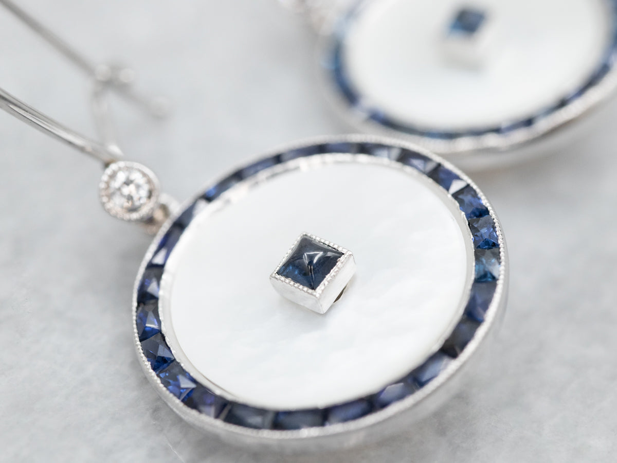 Mother of Pearl and Sapphire Drop Earrings with Diamond Accent