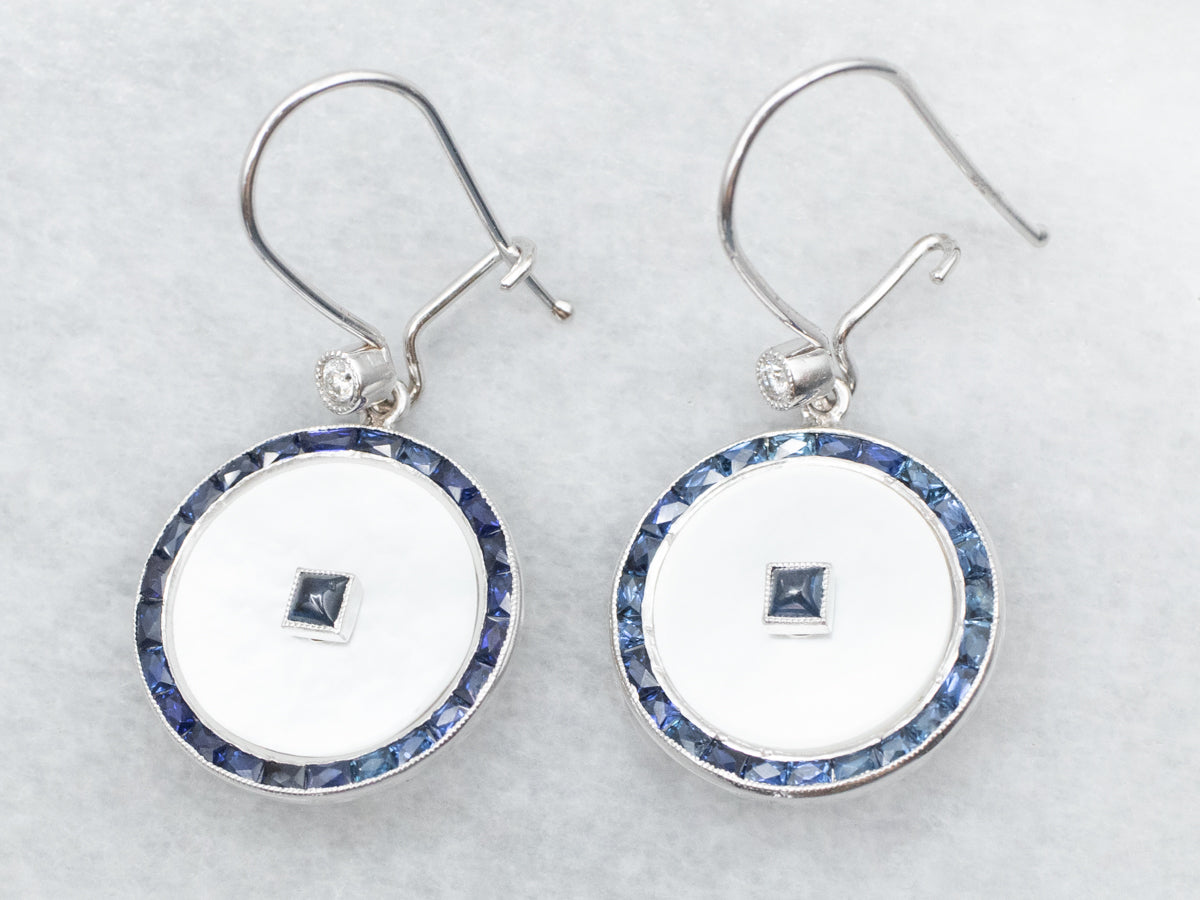 Mother of Pearl and Sapphire Drop Earrings with Diamond Accent