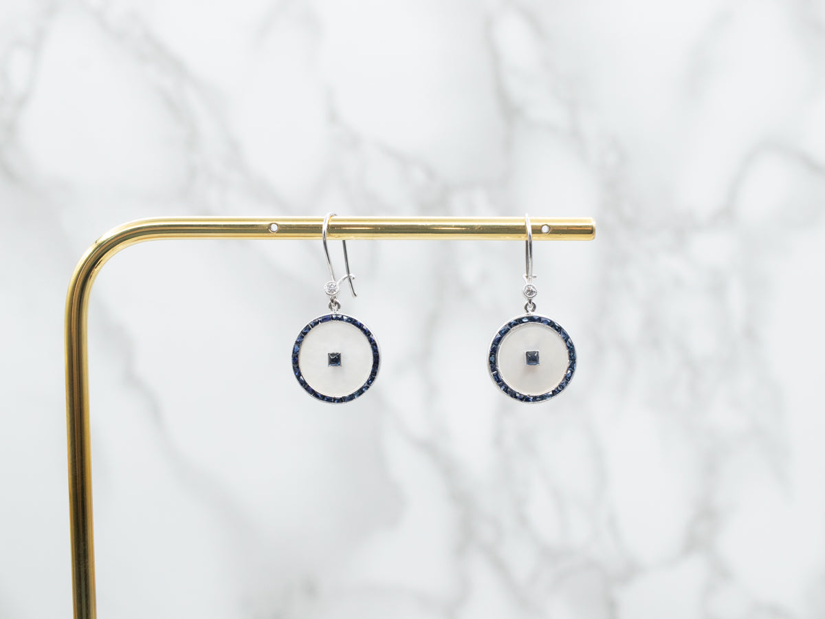 Mother of Pearl and Sapphire Drop Earrings with Diamond Accent