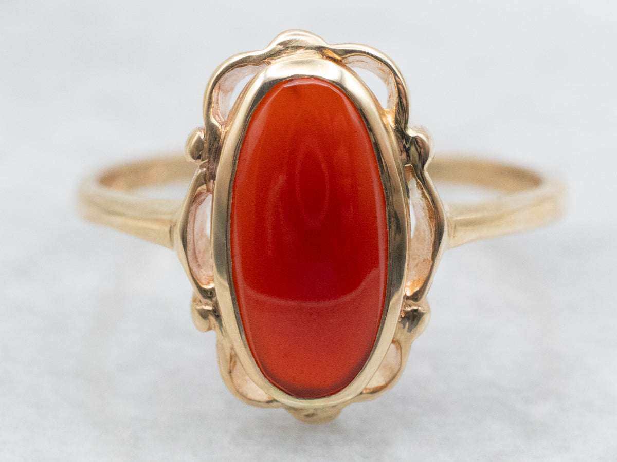 Scalloped Gold Carnelian Solitaire Ring