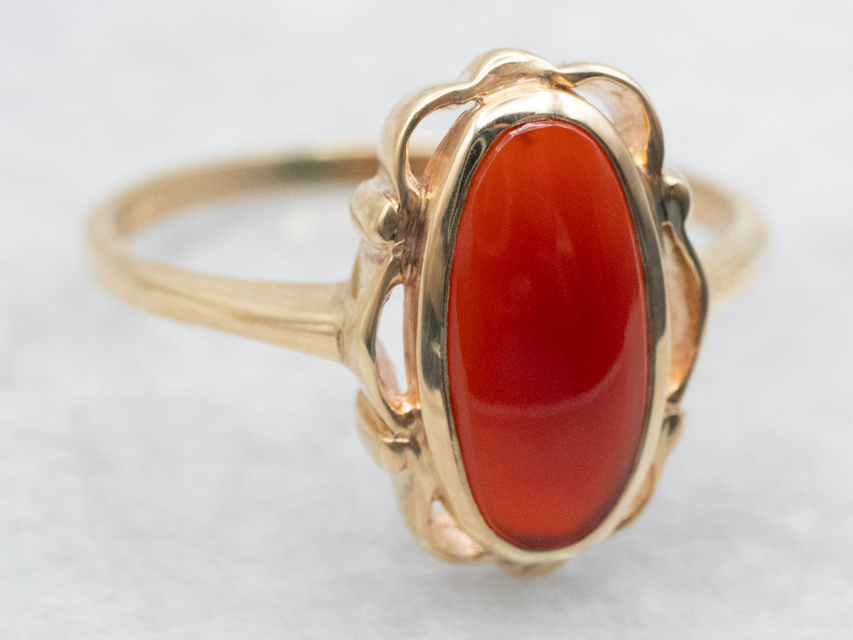 Scalloped Gold Carnelian Solitaire Ring