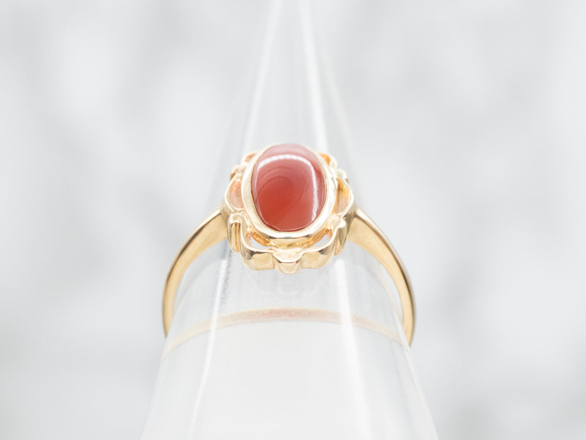 Scalloped Gold Carnelian Solitaire Ring