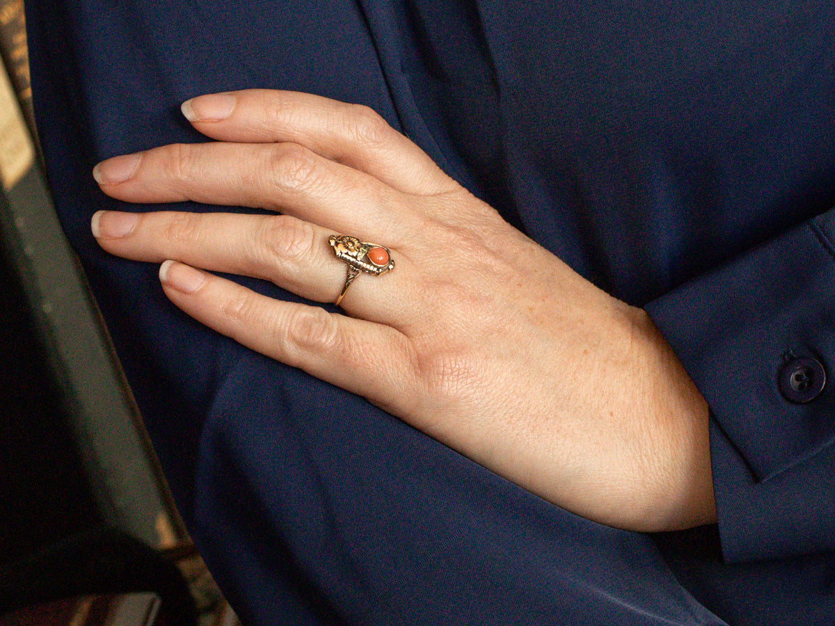Mid-Century Floral Coral Solitaire Ring