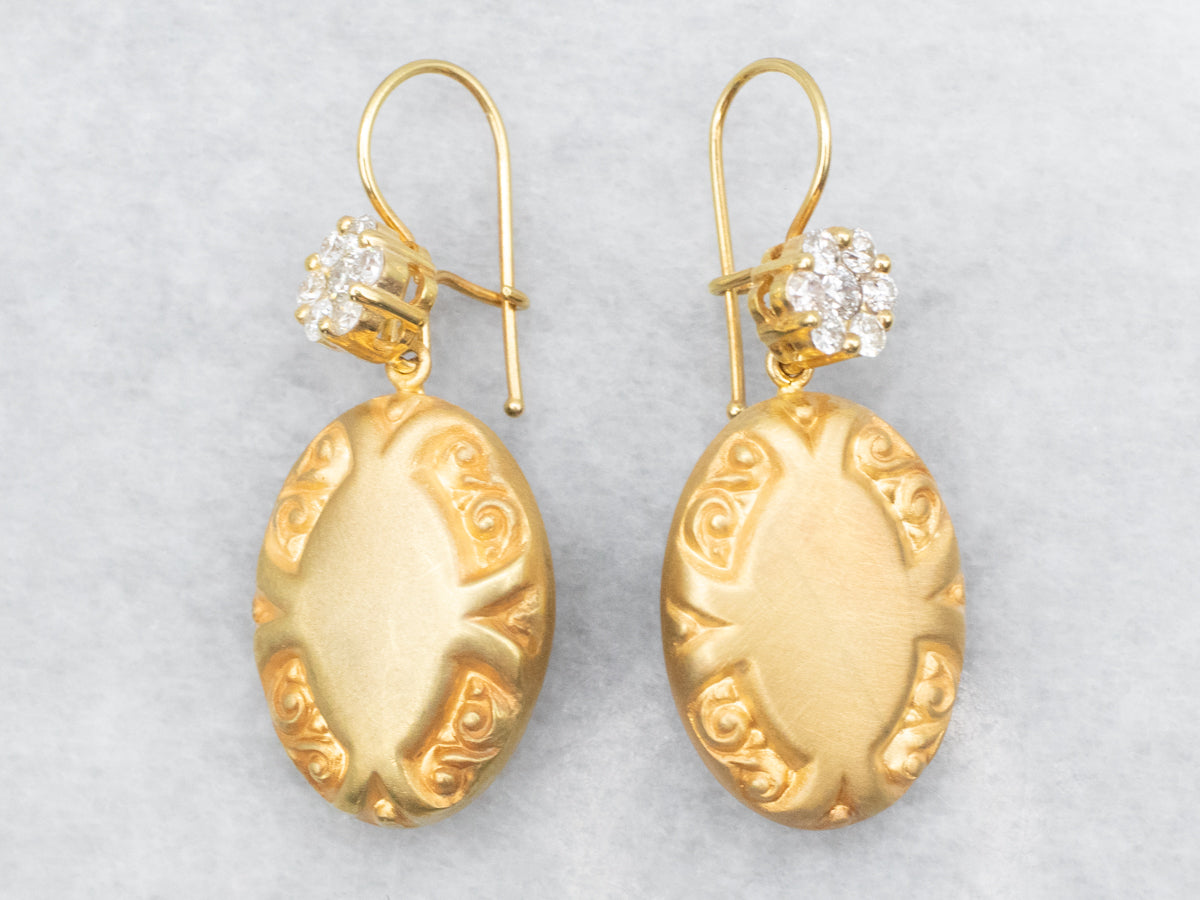 Victorian Bloomed Gold and Diamond Cufflink Conversion Drop Earrings